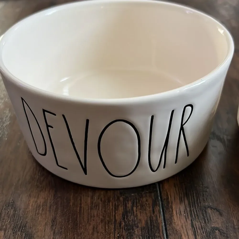 Rae Dunn Devour and Munch Pet Dish / bowl both like new never used for pet food